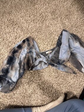 Tie-Front Crop Top in Smoky Blue-Gray Tie-Dye